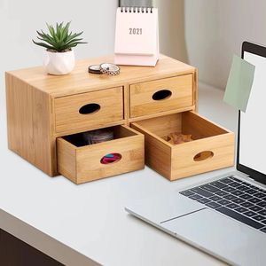 Vente en gros de Offre Spéciale empilable nouvelle boîte de rangement de bureau en bambou en bois avec 4 tiroirs pour la maison et les fournitures de bureau - Product Image 6
