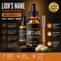 Extrait de champignon Crinière de lion naturel OEM, liquide oral, B12, soutien de la mémoire et de la concentration, complément immunitaire, Halal, vente en gros, gouttes Crinière de lion