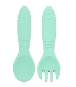 Manufacturer Supplier Safety Material 10.5*3Cm Bent Design Baby Training Spoon And Fork Set