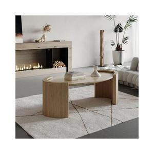 Table basse en travertin de designer Wabi-sabi, meuble de salon ovale décoratif moderne en pierre naturelle SH STONE - Product Image 1