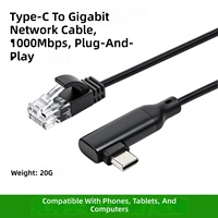 Kabel Ethernet Tipe-C ke RJ45 Sudut Kanan 1,5M, Tembaga Gigabit 1Gbps, Konverter Port Jaringan Bebas Driver LAN