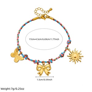 Fashion Charm Bracelet Colorful Woven Rope Gold Plated Butterfly Bow Sun Pendant Women's Jewelry Gift - Product Image 4