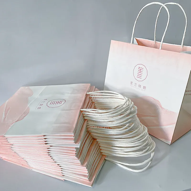 자신의 로고 테이크 아웃 가방이있는 분홍색 종이 가방 맞춤형 음식 가방 Bolsas de papel para alimentos hdpk