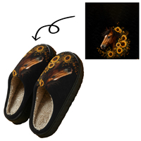 Pantoufles fermées personnalisées en peluche à motif marguerite tête de cheval, chaudes pour l'automne et l'hiver, unisexe, imprimées, chaussures d'intérieur épaissies antidérapantes
