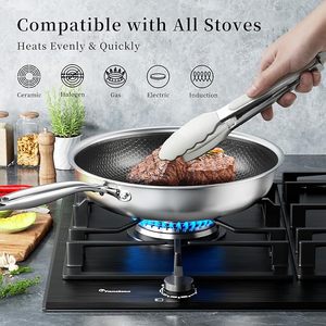 Wholesale Modern Non-Stick Triply 304 Stainless Steel <strong>Frying</strong> <strong>Pan</strong> 20/24/28cm <strong>Induction</strong> Honeycomb <strong>Pan</strong> Skillet Set - Product Image 4