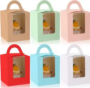 Bán buôn xách tay Kraft cupcake tàu sân bay cá nhân cupcake hộp đầy màu sắc cupcakes container với chèn cửa sổ xử lý