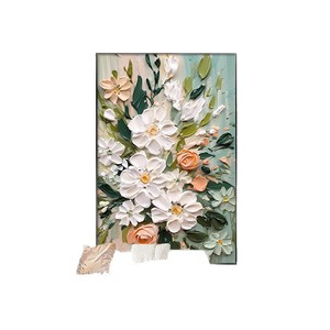 Pintura Floral en Lienzo, Marco Rectangular Blanco, Decoración de Pared para Sala de Estar, Fondo de Sofá - Product Image 5