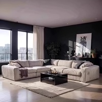 Übergroßes Plüsch-Modulsofa mit Weicher Flauschiger Stoffpolsterung - Extra Breite Lounge-Couch mit Mehrschichtigen Kissen