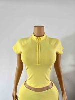 Set Kaos Setengah Resleting dan Celana Pendek Santai untuk Wanita, Bahan Katun Spandex, Kasual, Bernapas, Pas Badan, 2 Potong, Streetwear, Logo Custom