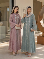 Robe longue élégante YSYL à motif de feuilles, ornée de paillettes, en maille, avec col en V, pour les occasions formelles, les fêtes et les cérémonies, robe Abaya pour femmes