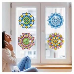 Autocollant de fenêtre créatif en forme de diamant, série Mandala, film statique en acrylique, peint à la main, DIY, autocollant pour enfants, jouet artisanal, cadre pour filles - Product Image 4
