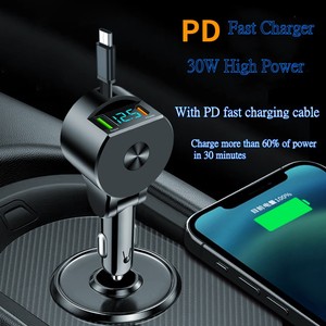 Vendeur en gros de gadgets de voiture PD30W USB Type <span class=keywords><strong>C</strong></span> pour iPhone avec affichage LED allume-cigare <span class=keywords><strong>3</strong></span> en 1 chargeur de voiture rétractable - Product Image 4