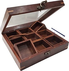 Boîte à épices en bois antique, design unique et luxueux, personnalisable, avec compartiments - Product Image 3