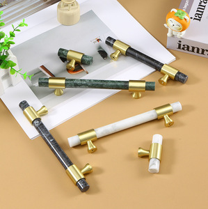 Natural Marble Pure Brass Small T-Shaped <b>Pull</b> Handle for Traditional <b>Light</b> Luxury High End Kitchen Wardrobe Cabinet Door Drawer - Product Image 6