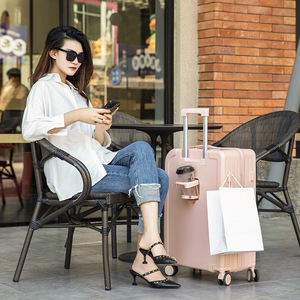 Valise trolley Ai Mu Zhe de 24 pouces, rose, avec roulettes pivotantes, bagage de voyage unisexe avec ouverture à fermeture éclair et serrure - Product Image 2