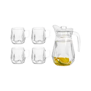 High Quality Best Price Glassware Hot and Cold Drinking Set Glass Tea Jug Glass Beverage Pitcher with Mugs Set of 5pcs