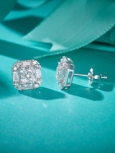 New Design Luxury 925 <strong>Sterling</strong> <strong>Silver</strong> Prong Setting Emerald Cut D <strong>Color</strong> VVS Moissanite Diamond Stud Earrings