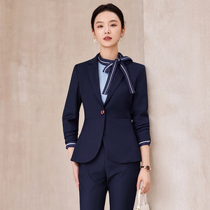 Women's Grey Professional Suit Set Autumn Three Quarter Sleeve Anti-Wrinkle Office Lady <b>Work</b> Uniform - Product Image 4