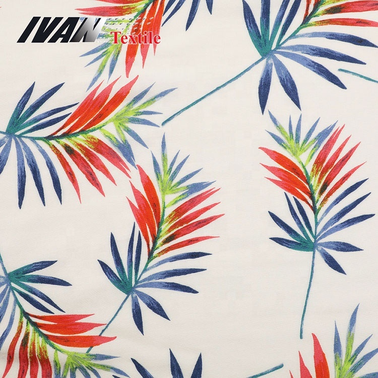 New designed soft plain leaves printed 100% rayon woven fabric for garments