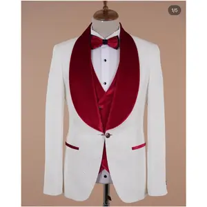 फैशन पुरुषों के सूट Jacquard मखमल शॉल लैपेल बनिज्म कपड़े पहने हुए पोशाक दुल्हन प्ररोम टेनो मर्कुलिनो स्लिम ब्लेज़र 3 पीसी