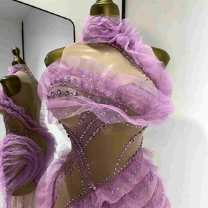 Nuovo Abito <span class=keywords><strong>da</strong></span> <span class=keywords><strong>Sera</strong></span> per Adulti, Vestito Trasparente in Rete con Strass Viola, Abbigliamento Sexy Notturno - Product Image 3