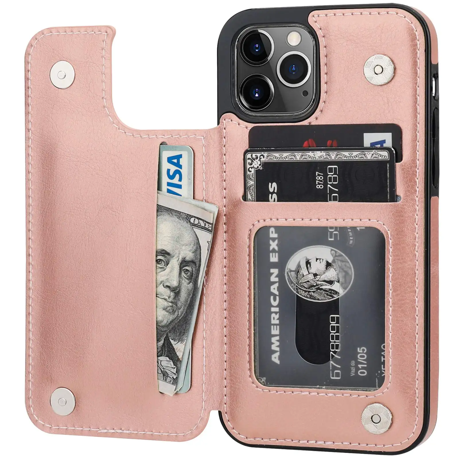 Casing Dompet dengan Tempat Kartu, Casing iPhone 12 Pro Kulit PU dengan Sandaran Slot Kartu