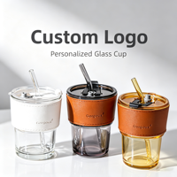 Gobelet en verre borosilicate transparent personnalisé avec logo, tasses à café glacé modernes et portables, mug à bière, cadeau promotionnel d'entreprise