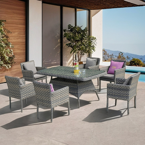 OSMEN เซตโต๊ะทานอาหารหวายสำหรับสวนกลางแจ้ง7ชิ้น - Product Image 1
