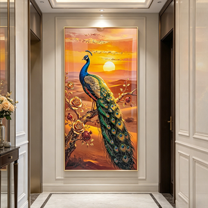 Factory Wholesale Custom Modern Bohemian Peacock Wall Art UV <b>Frame</b> Animals Crystal Porcelain <b>painting</b> Print LED Home Decor - Product Image 3