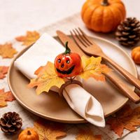 Anneaux de serviette en plastique motif citrouille d'automne et feuille d'érable, décorations de table pour la rentrée scolaire et l'hôtellerie, centres de table