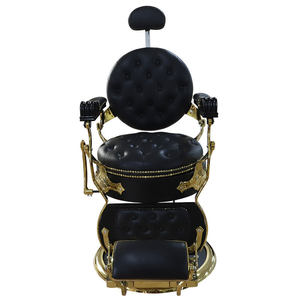 Chaise de barbier hydraulique en cuir de qualité professionnelle, style antique doré, personnalisable pour salon de coiffure - Product Image 5