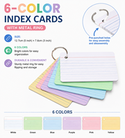 Cartes d'indexation lignées colorées, cartes flash pré-perforées avec anneaux métalliques, papier anti-transfert pour notes d'étude et mémorisation du vocabulaire