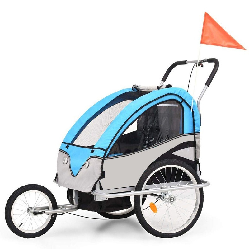 Remolque infantil de 3 ruedas azul y gris
