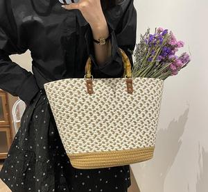 Bolso Tote de Paja Tejida Ecológico, Estilo Bohemio con Bordado, Cierre de Cremallera, Color Sólido, Uso Diario, Todas las Temporadas, Hecho a Mano para Mujer - Product Image 2