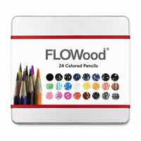 FLOWood – Coffret de 24 crayons de couleur vibrants, mine souple de 3 mm, crayons à dessin en bois, boîte métallique rectangulaire robuste