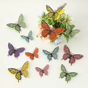 Lot de 12 décorations <span class=keywords><strong>papillon</strong></span> dorées à double couche en papier pailleté pour gâteaux d'<span class=keywords><strong>anniversaire</strong></span>, fleurs et décorations murales pour la maison - Product Image 5
