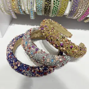 Bandeau cubique glamour produit de beauté d'été bandeau à strass de mode baroque bandeau à strass perlé en cristal coloré