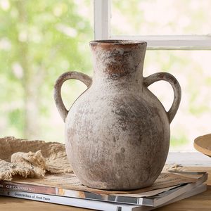 Florero de cerámica de granja con 2 asas, jarrón de terracota encalado, flor de cerámica decorativa para decoración del hogar. - Product Image 2