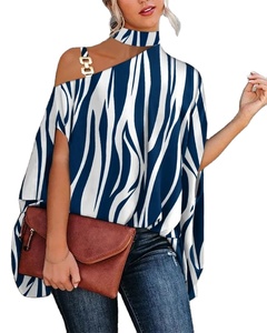 Áo kiểu nữ mùa hè tay chuồn chuồn in họa tiết da báo, kiểu trễ vai, cổ halter, dáng rộng, chất liệu len - Product Image 1