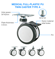 Roulettes médicales en PU de 2, 2,5, 3, 4, 5 pouces, roulettes jumelées pour petits meubles médicaux, roulettes d'hôpital, roulettes en TPR pour équipement médical