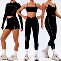 Ensemble de yoga 5 pièces pour femmes : veste / leggings / soutien-gorge de sport / débardeur / short, tenue de sport, vêtements de sport pour femmes