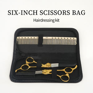 6 pouces cheveux ciseaux sac <span class=keywords><strong>coiffure</strong></span> peigne pochette de rangement peut stockage deux pièces ciseaux barbier PU cuir ciseaux sac - Product Image 2
