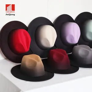 2022 kadın polyester/pamuk ombre baskı geniş ağız fötr şapka sombreros panama şapka toptan özel yün fötr şapka