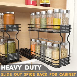 Étagère de rangement de cuisine avec rails coulissants, étagère à épices multi-niveaux rotative noire DS-4*2-B, organisateur de placard - Product Image 3