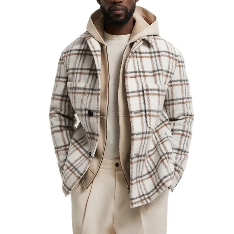 Fashion clothing men button up winter casual shirt custom print 100% cotton merino wool plaid flannel shirt for men