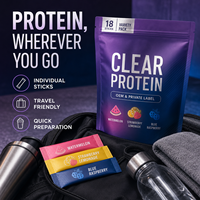 Private Label Clear Whey Protein Isolate Poeder Variatiepakket 18 Enkelvoudige Porties Watermeloen Aardbei Limonade Blauwe Framboos