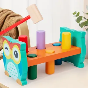 Cute owl shape Whack-a-mole toy Wooden Piling Table early educational children Knocking Hammer Toy