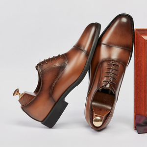 Zapatos de Vestir con Cordones y Punta Puntiaguda de Cuero Genuino Marrón, para Cualquier Ocasión, con Suela de Goma, Envío Directo - Product Image 5