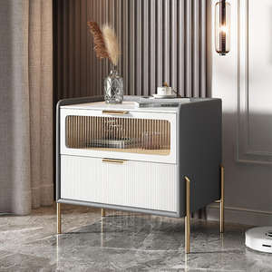 Modern Solid Wood Smart <b>Nightstand</b> with 2 Drawers-Luxury Minimalist Durable Bedroom Furniture for Apartment Living Room - Product Image 2