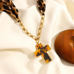 <b>Cross</b> Necklace Leopard Print 18k Gold Plated <b>Chain</b> Scarf Splicing Party Fashion Jewelry - Product Image 3